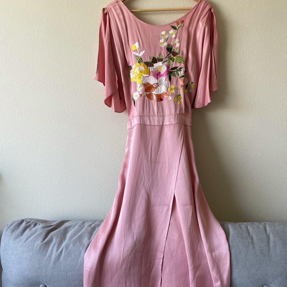 ASOS Tall Pink Embroidered Dress Size 14